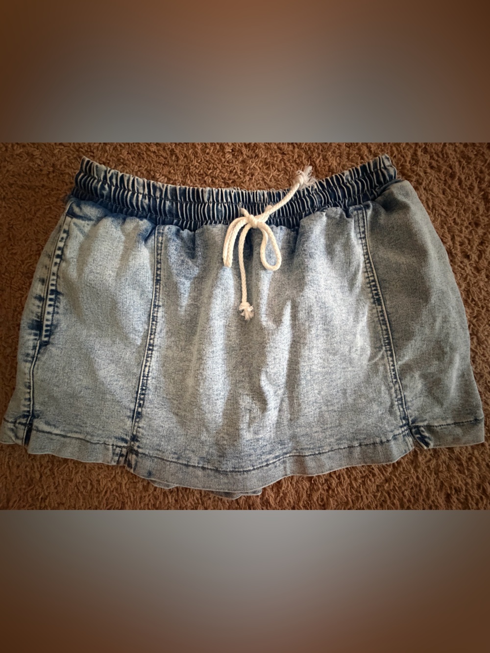 Acid Wash Denim Drawstring Skort